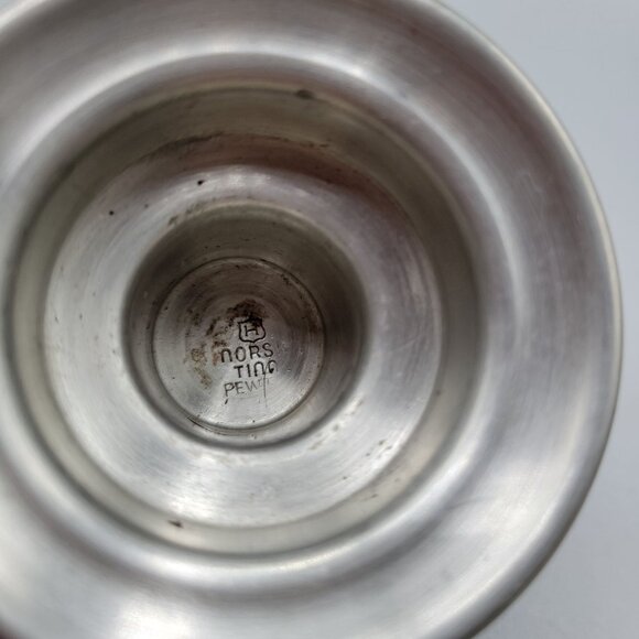 Vintage Norsk Tinn Pewter Votive Candle Holders With Engraved Viking Scenes - Picture 6 of 6